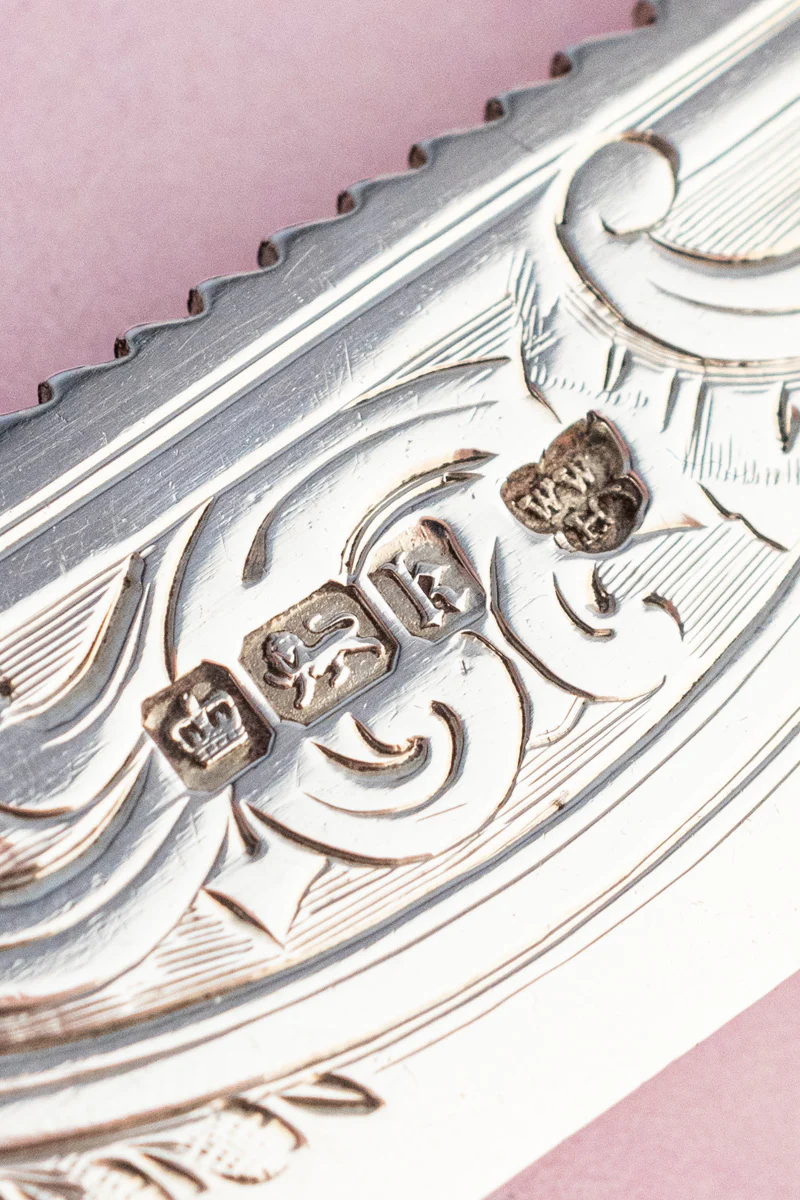 1902 Mother of Pearl and Sterling Cake Knife & Fork - Image 16