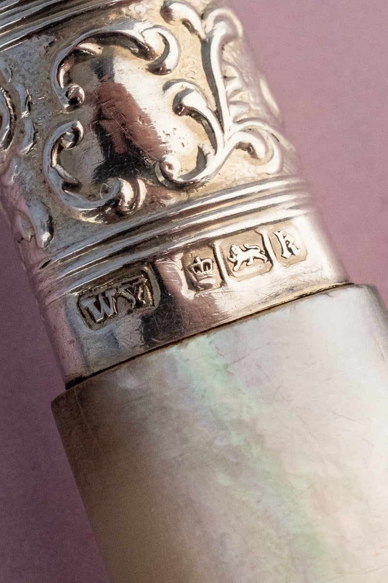 1902 Mother of Pearl and Sterling Cake Knife & Fork - Image 19