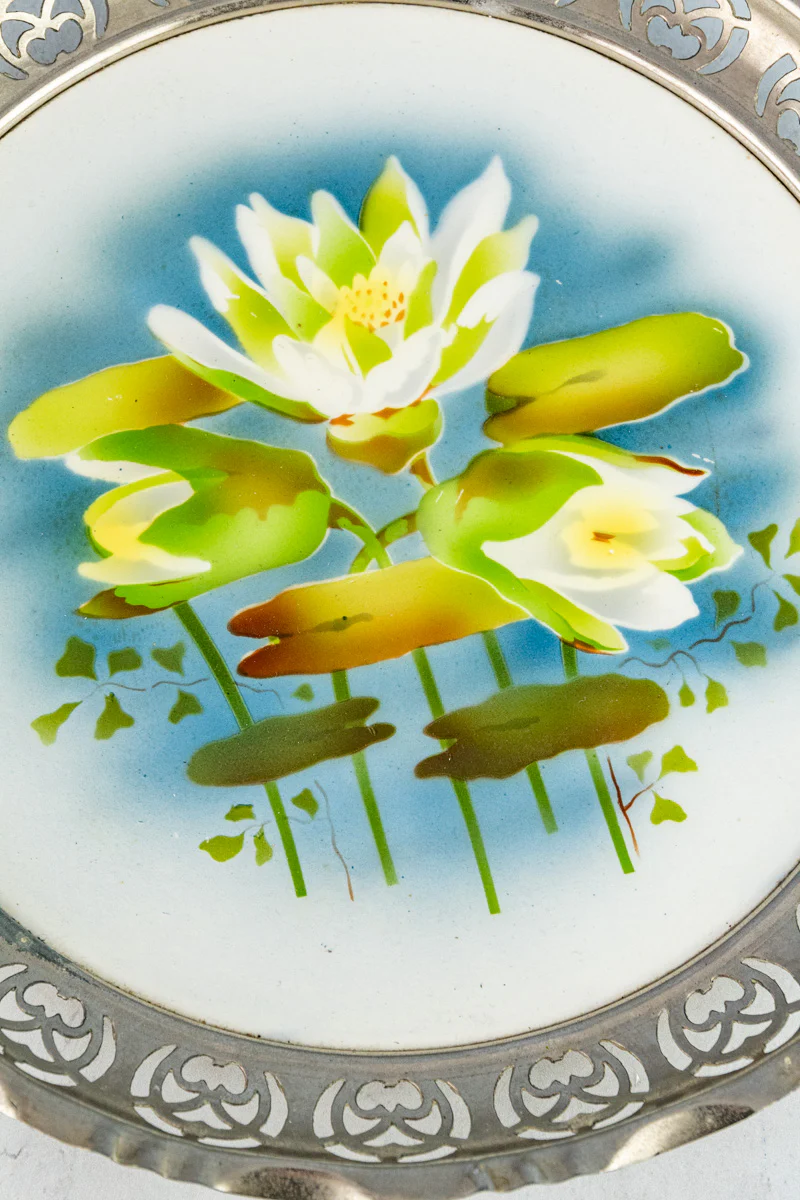 Antique Ceramic & Metal Floral Gallery Tray - Image 3