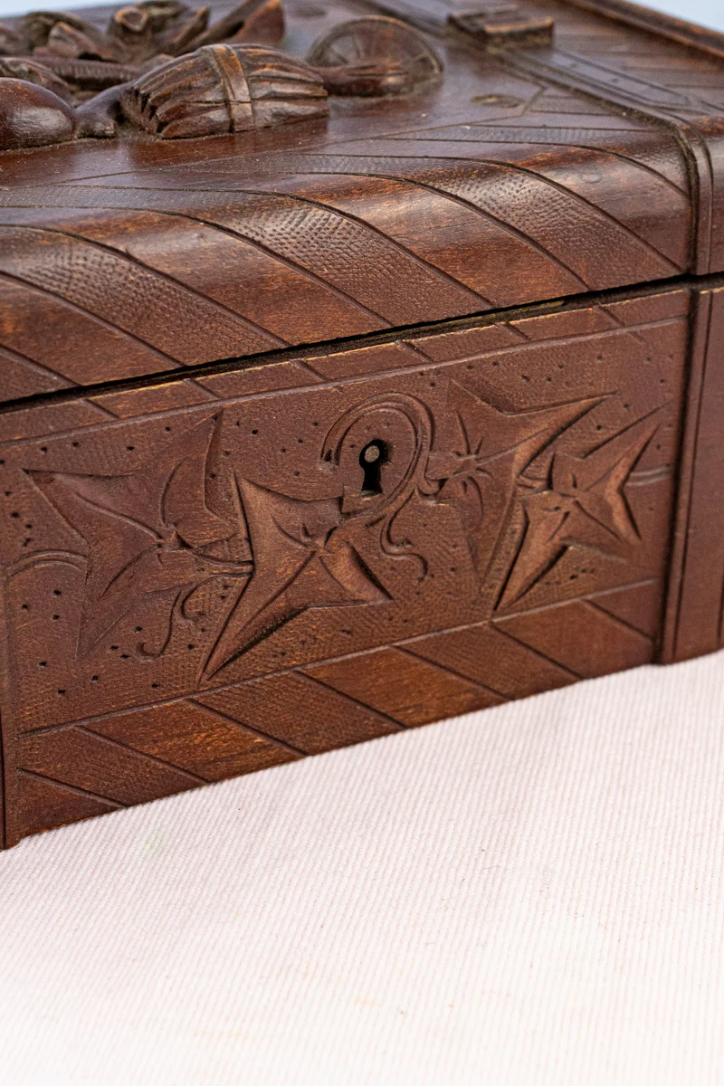 Antique French Carved Wooden Box - Image 4