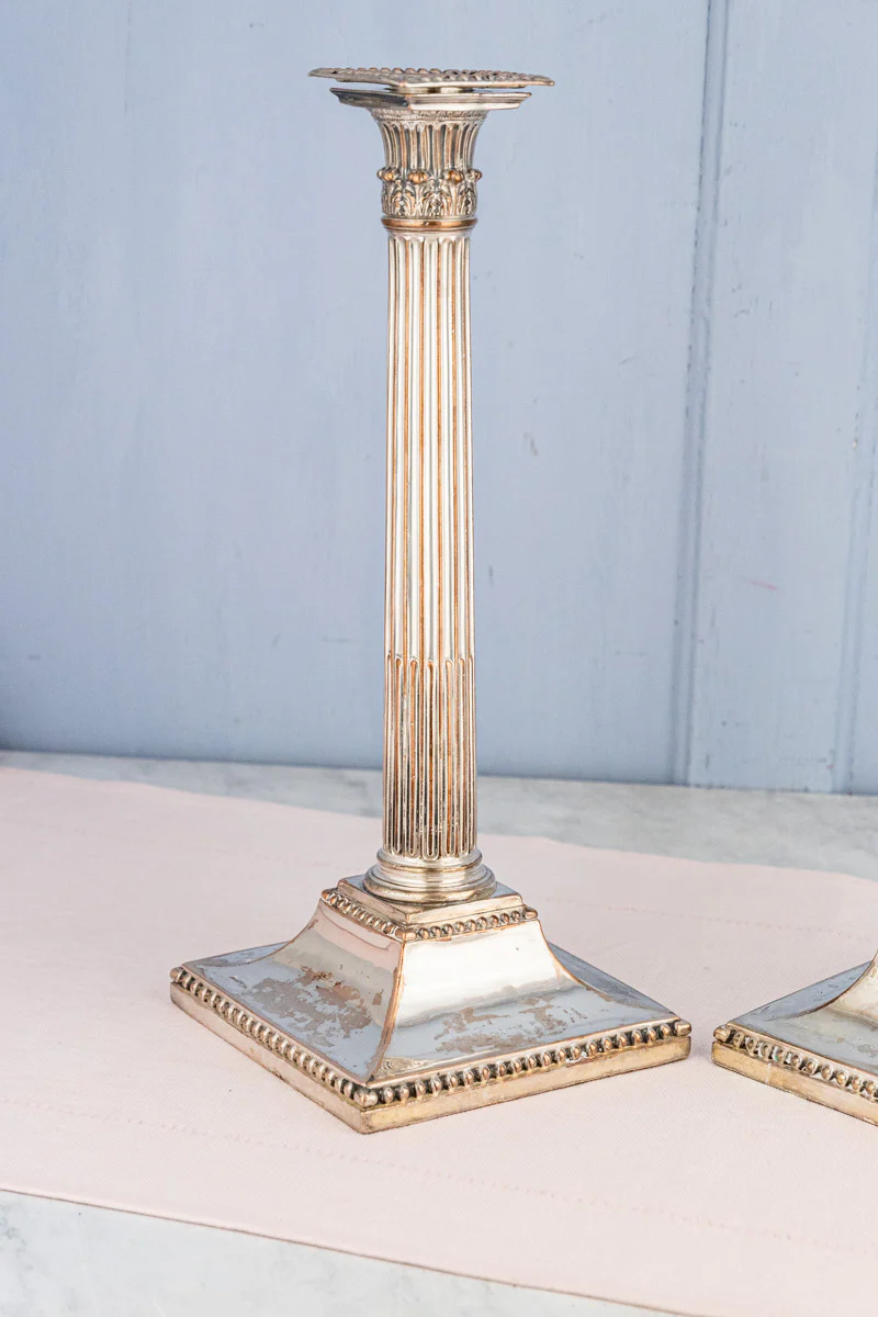 Antique Georgian Silverplate Candlesticks - Set of 2 - Image 3