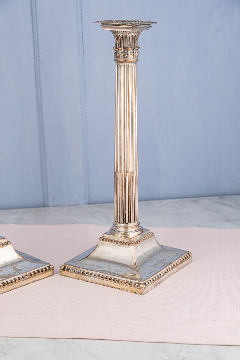 Antique Georgian Silverplate Candlesticks - Set of 2 - Image 4