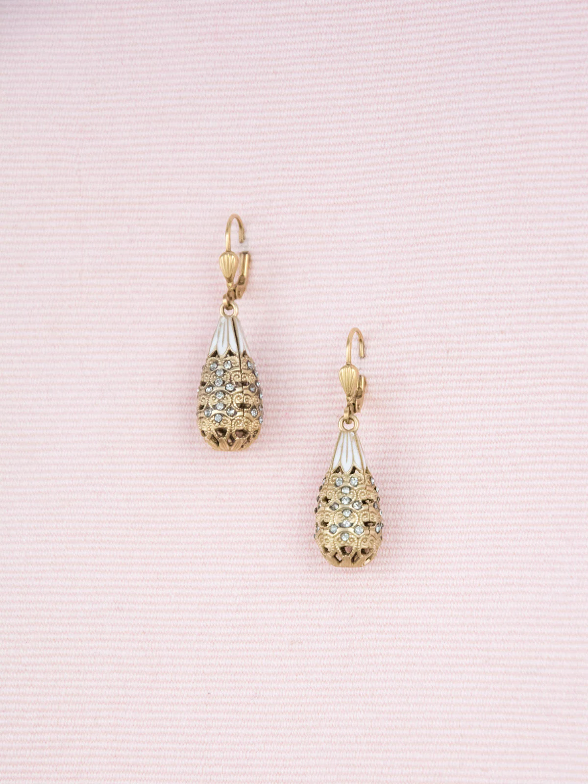 Gold & Enamel Drop Earrings - Image 3