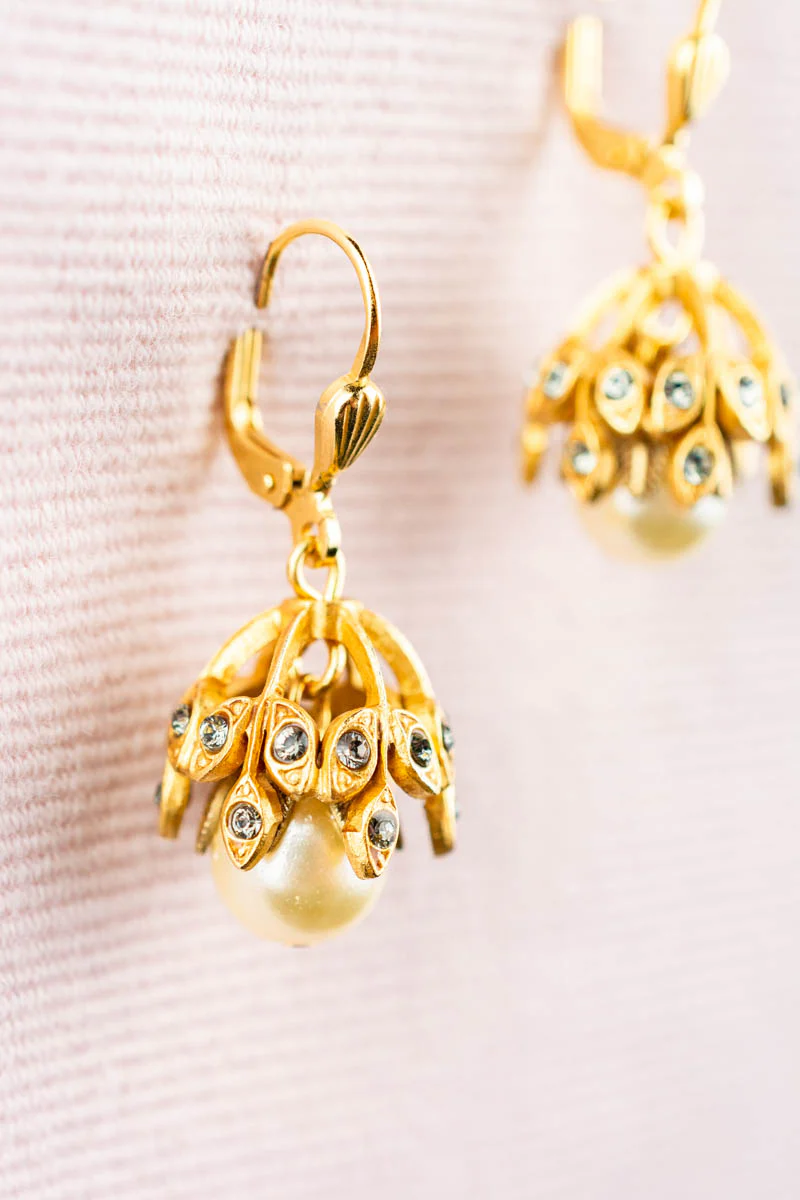 French Rhinestone and Pearl Drop Earrings - Image 3