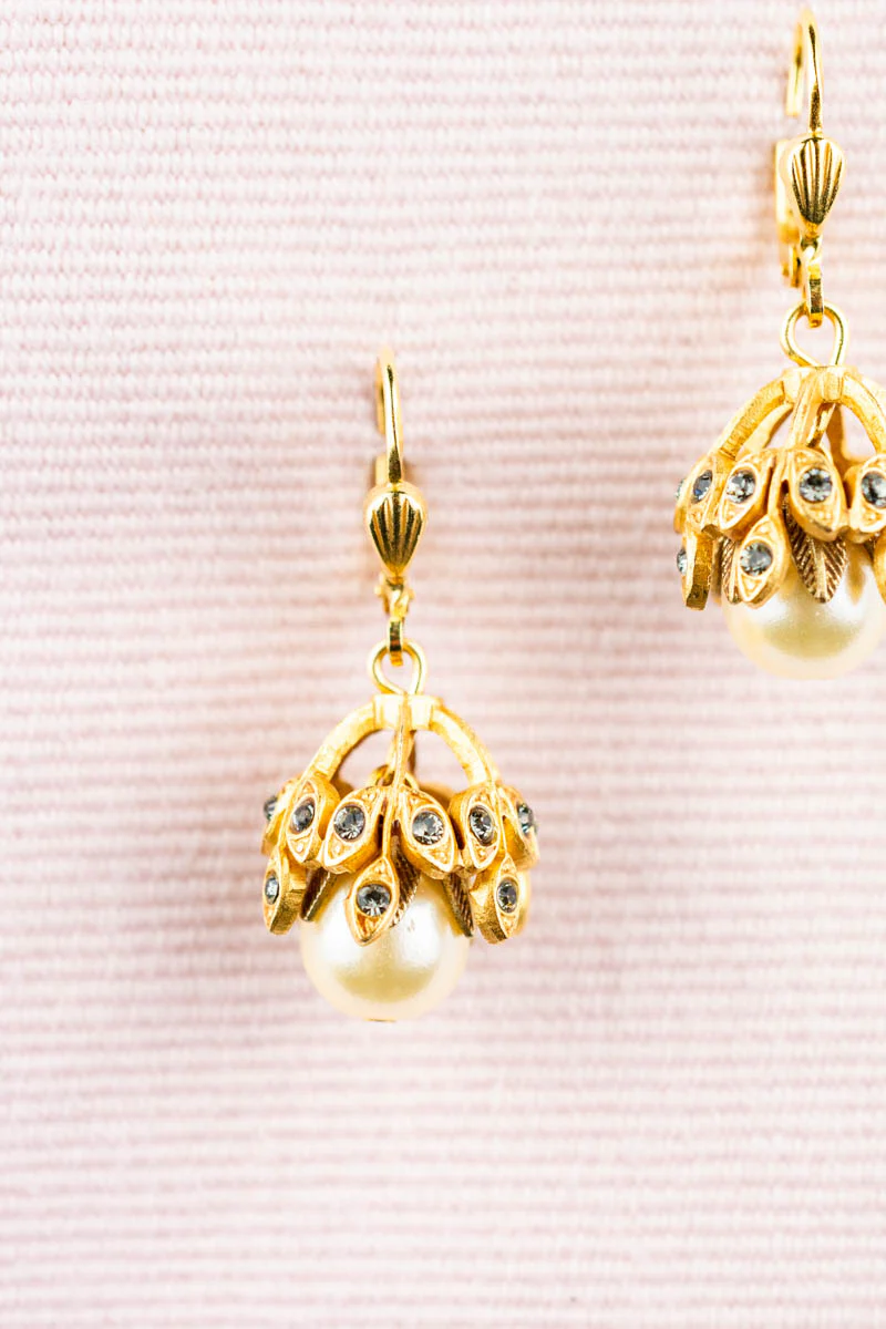 French Rhinestone and Pearl Drop Earrings - Image 4