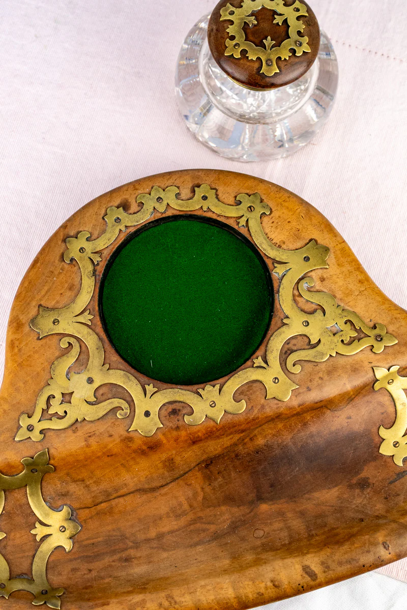 Georgian Burl Wood & Brass Ink Stand - Image 10