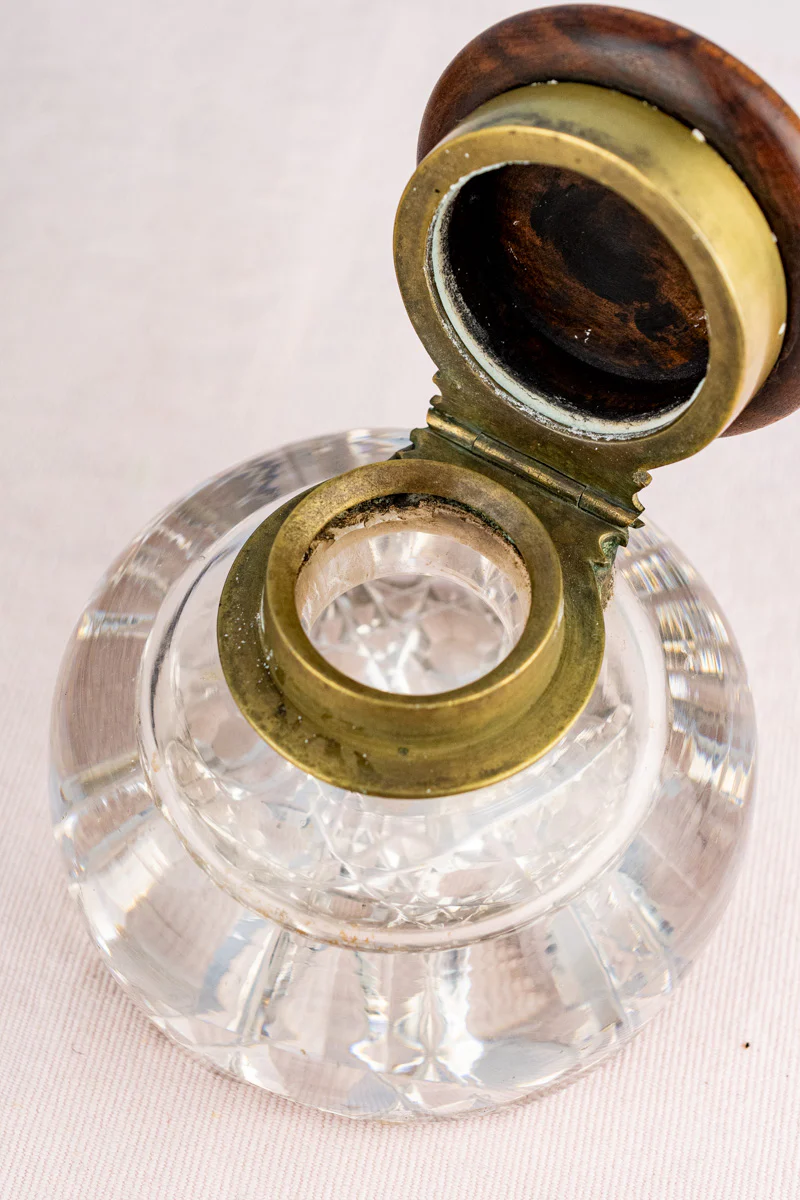 Georgian Burl Wood & Brass Ink Stand - Image 13