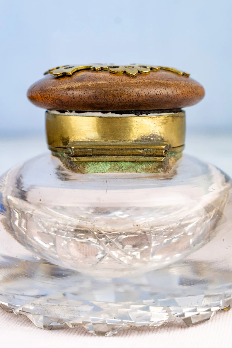 Georgian Burl Wood & Brass Ink Stand - Image 15