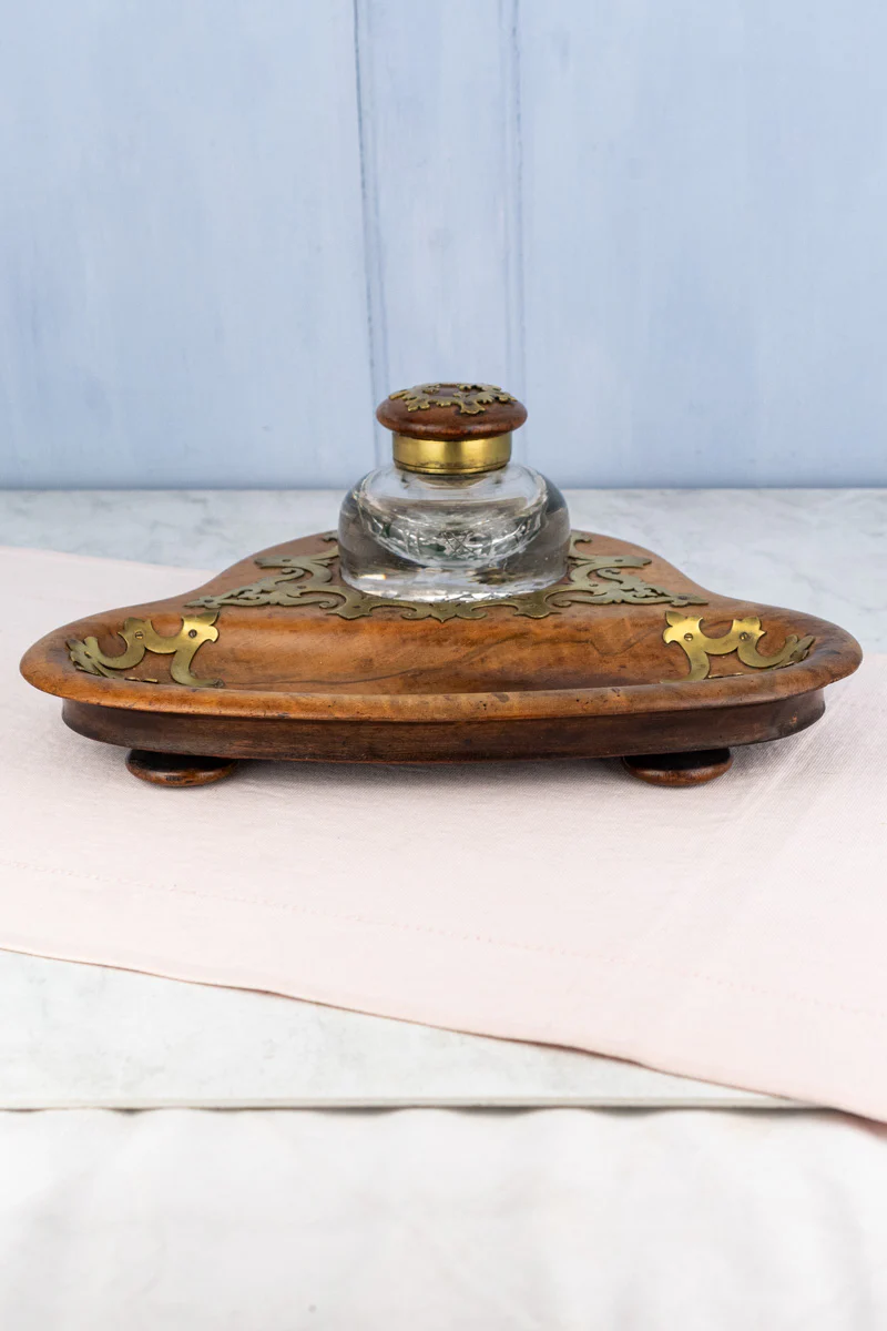 Georgian Burl Wood & Brass Ink Stand - Image 3