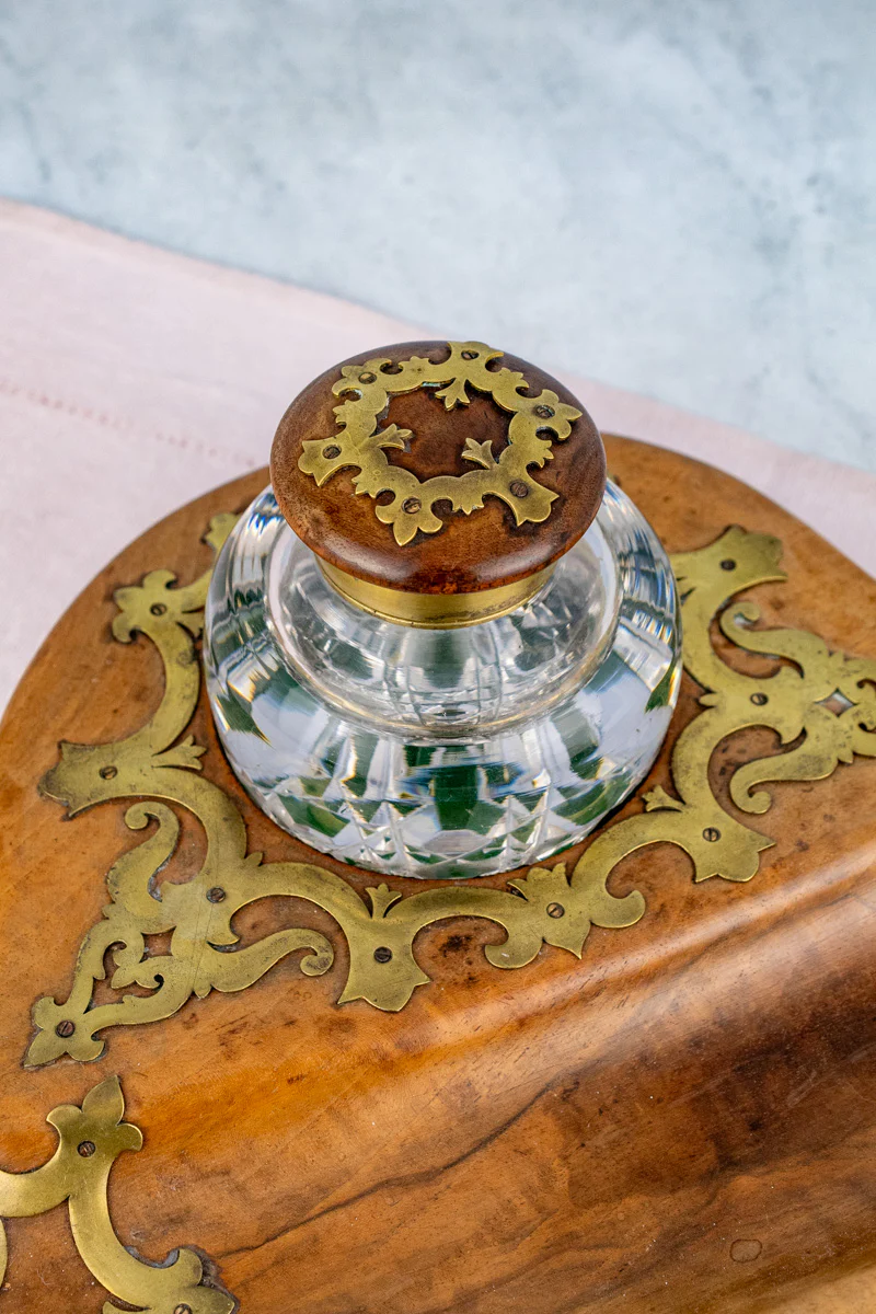 Georgian Burl Wood & Brass Ink Stand - Image 4