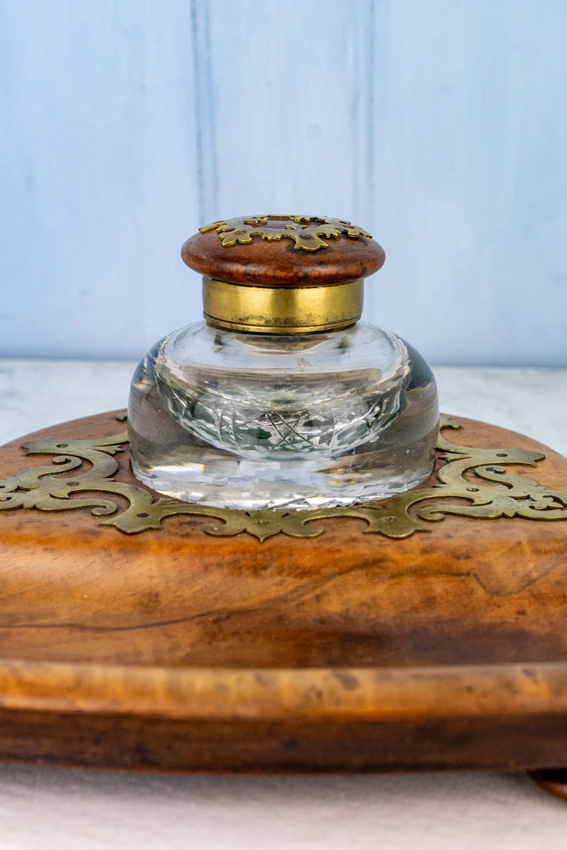 Georgian Burl Wood & Brass Ink Stand - Image 6