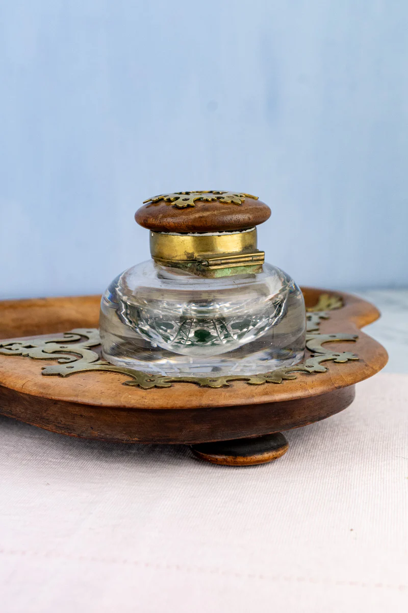 Georgian Burl Wood & Brass Ink Stand - Image 7