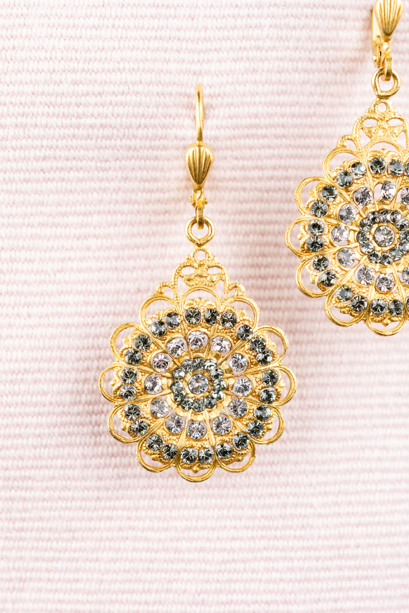 French Gold Lace Rhinestone Earrings - Image 3