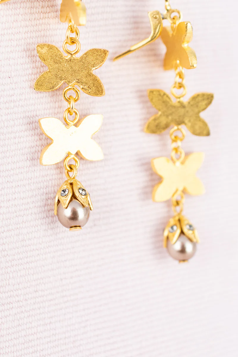 Cascading Crystal and Pearl Floral Earrings - Image 4